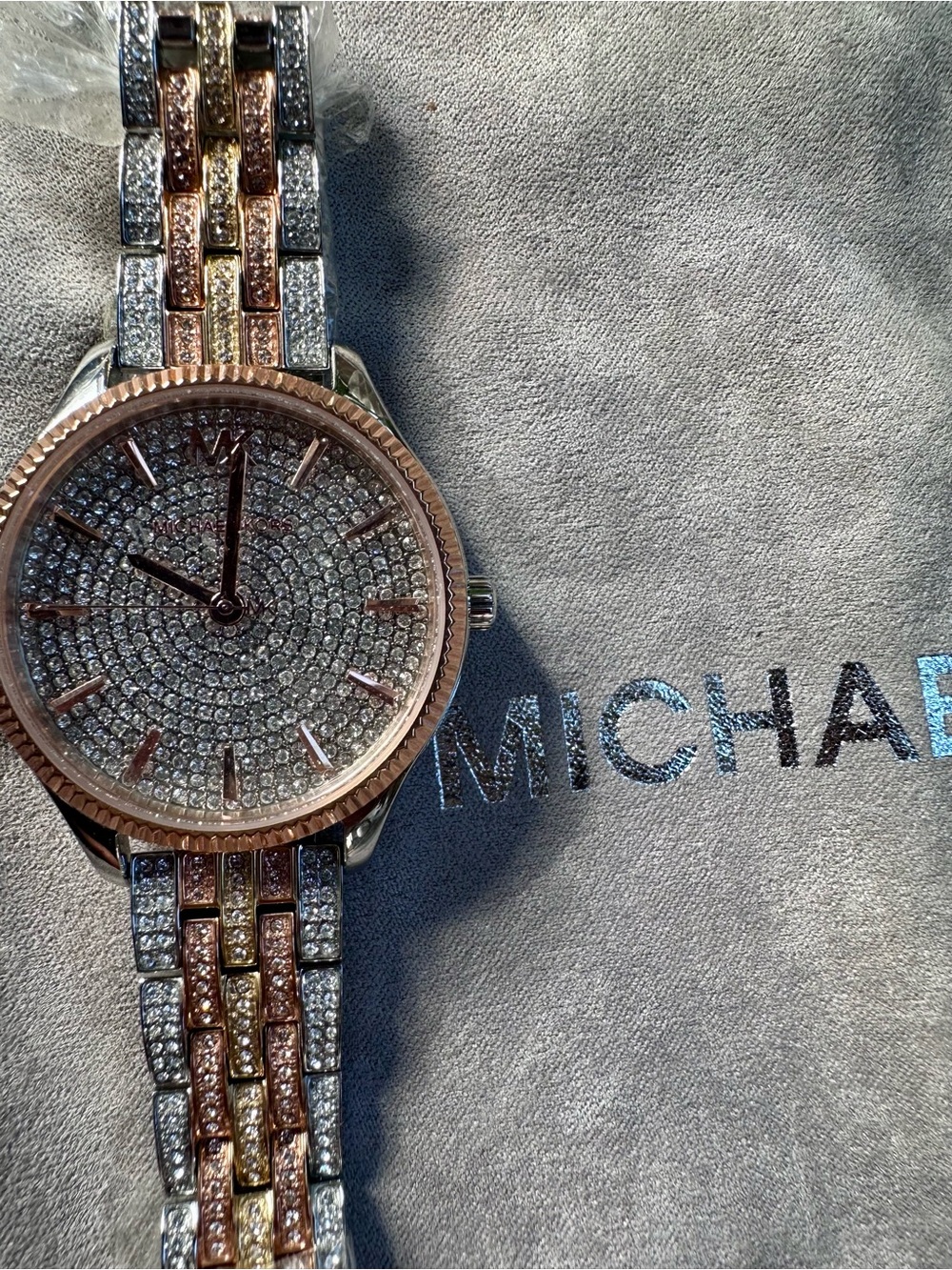 Michael Kors Rose Gold and Silver Crystal Pavé Bracelet Watch